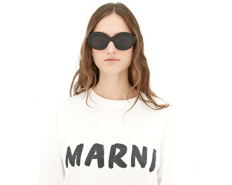 Marni Unisex Ik Kil Cenote Black 4IE Occhiali da sole Acetato Nero Grigio Oversize Normale miniatura 2
