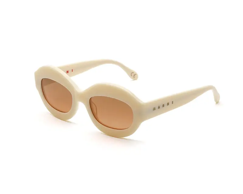 Marni Unisex Ik Kil Cenote Panna 01U Occhiali da sole Acetato Bianco Marrone Oversize Normale