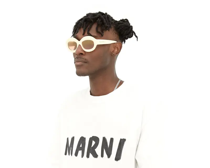 Marni Unisex Ik Kil Cenote Panna 01U Occhiali da sole Acetato Bianco Marrone Oversize Normale miniatura 2