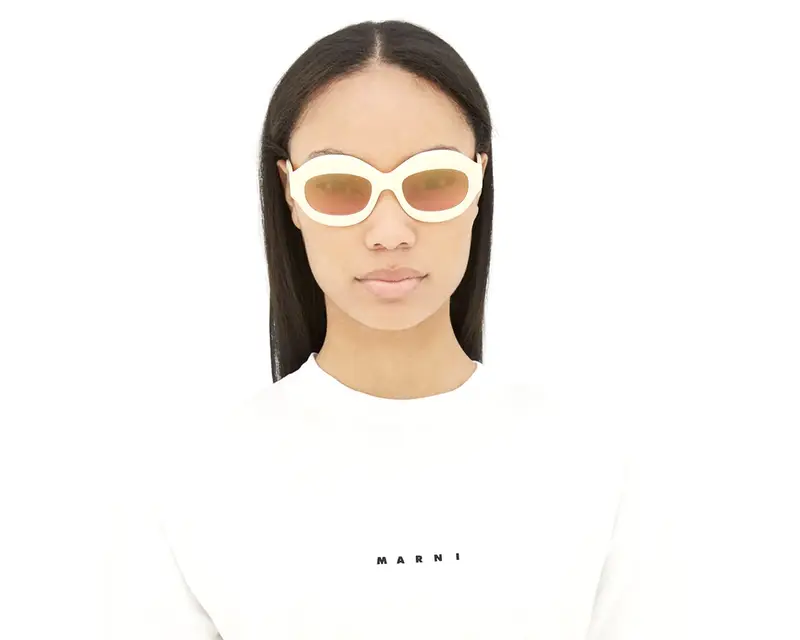 Marni Unisex Ik Kil Cenote Panna 01U Occhiali da sole Acetato Bianco Marrone Oversize Normale miniatura 3