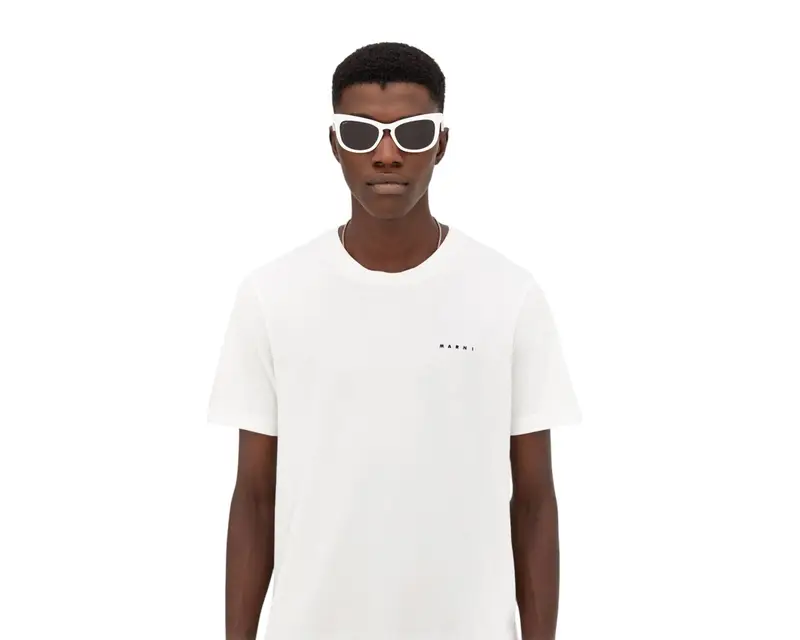 Marni Unisex Isamu Solid White WEH Occhiali da sole Acetato Bianco Grigio Avvolgente Normale miniatura 3