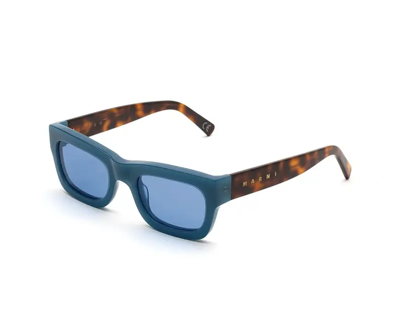 Marni Unisex Kawasan Falls Blue Havana JB0 Occhiali da sole Acetato Blu Blu Squadrata Normale