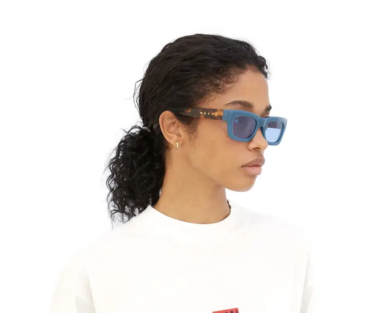 Marni Unisex Kawasan Falls Blue Havana JB0 Occhiali da sole Acetato Blu Blu Squadrata Normale miniatura 3