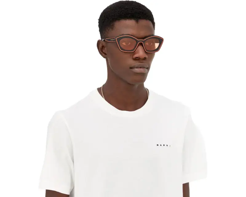 Marni Unisex Kea Island Tangerine Orange KAK Occhiali da sole Acetato Nero Arancione Cat Eye Normale miniatura 3