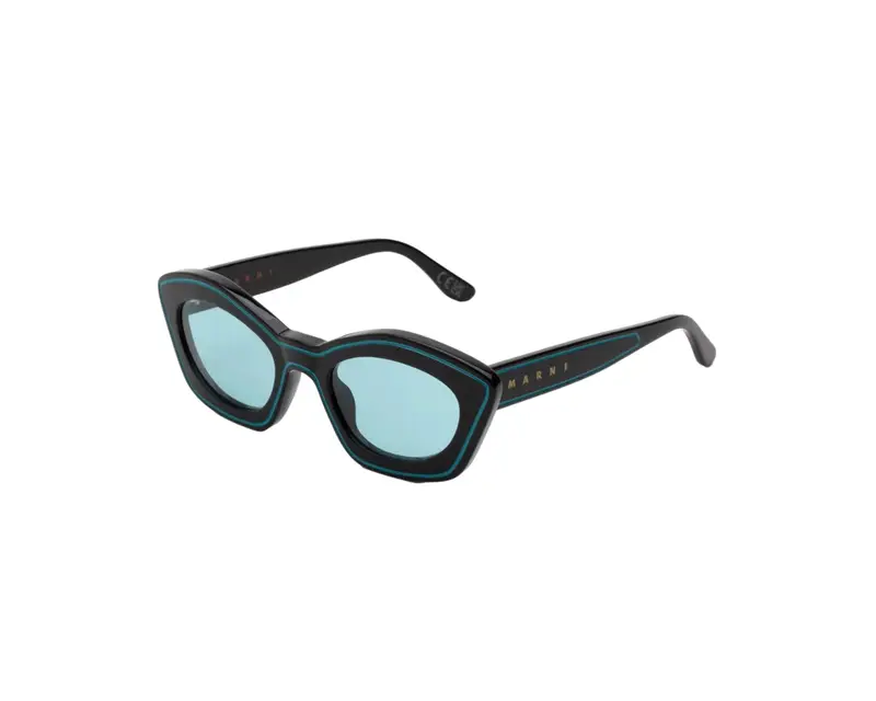 Marni Unisex Kea Island Teal Blue PT6 Occhiali da sole Acetato Nero Blu Cat Eye Normale