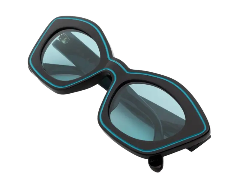 Marni Unisex Kea Island Teal Blue PT6 Occhiali da sole Acetato Nero Blu Cat Eye Normale miniatura 2