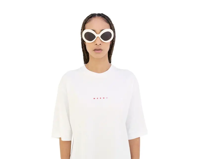 Marni Unisex Lake Of Fire Off-White 71D Occhiali da sole Acetato Bianco Grigio Oversize Normale miniatura 2