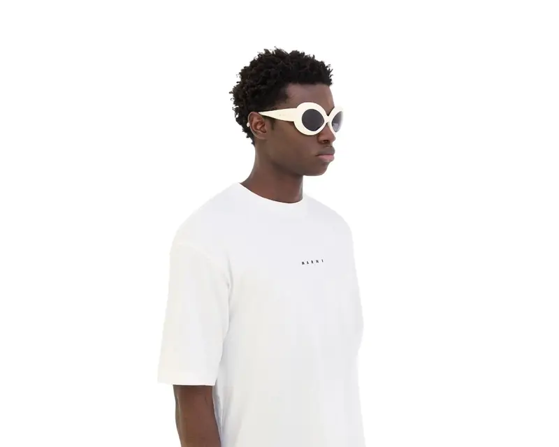 Marni Unisex Lake Of Fire Off-White 71D Occhiali da sole Acetato Bianco Grigio Oversize Normale miniatura 3