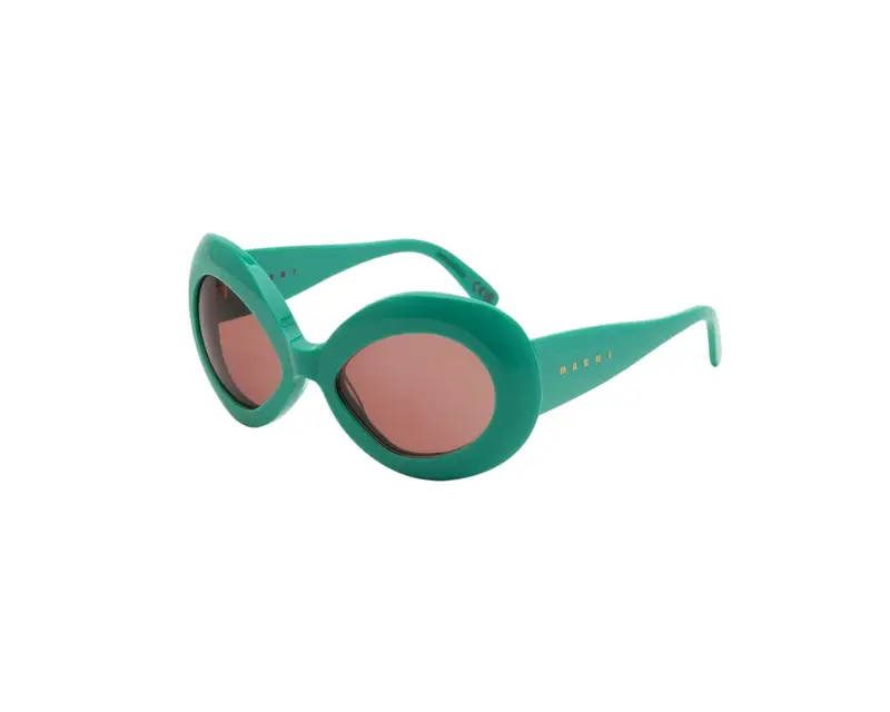Marni Unisex Lake Of Fire Teal 40F Occhiali da sole Acetato Verde Marrone Oversize Normale