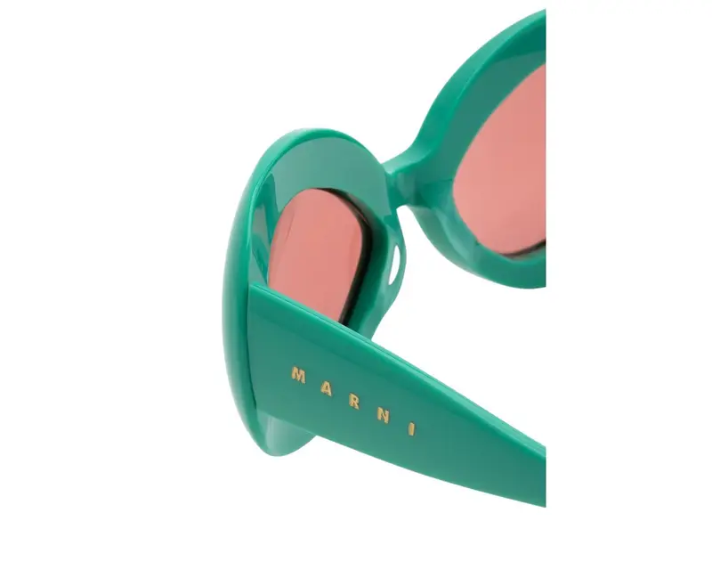 Marni Unisex Lake Of Fire Teal 40F Occhiali da sole Acetato Verde Marrone Oversize Normale miniatura 2