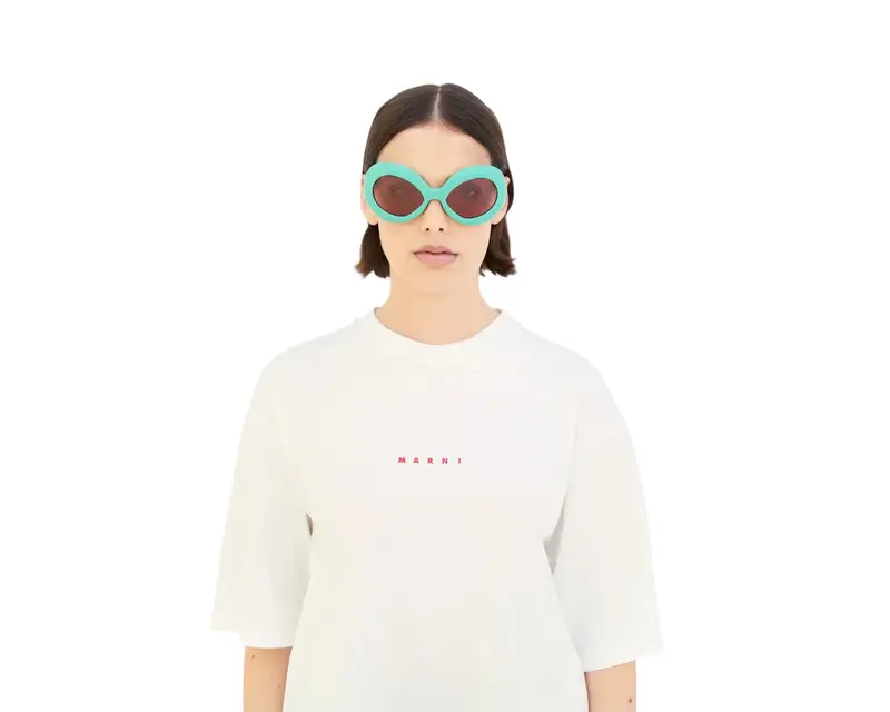 Marni Unisex Lake Of Fire Teal 40F Occhiali da sole Acetato Verde Marrone Oversize Normale miniatura 3