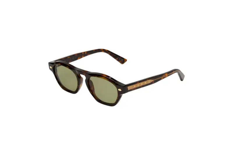 Unisex Marni 1X4 Yunari Dark Havana Occhiali da sole Acetato Havana Verde Geometrica Normale