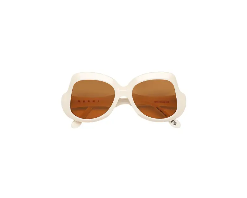 Unisex Marni KHO Quelyfish Cream Occhiali da sole Acetato Avorio Marrone Geometrica miniatura 2