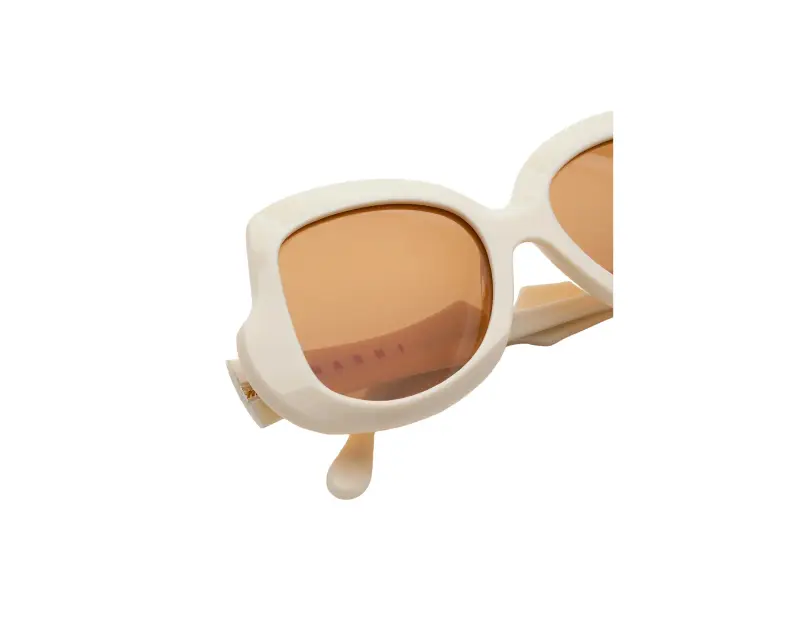 Unisex Marni KHO Quelyfish Cream Occhiali da sole Acetato Avorio Marrone Geometrica miniatura 3