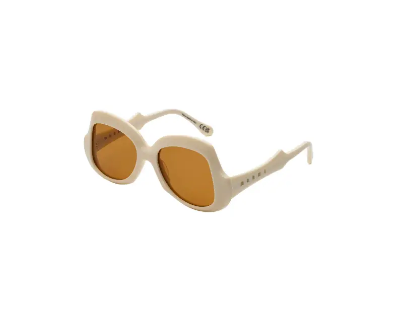Unisex Marni KHO Quelyfish Cream Occhiali da sole Acetato Avorio Marrone Geometrica
