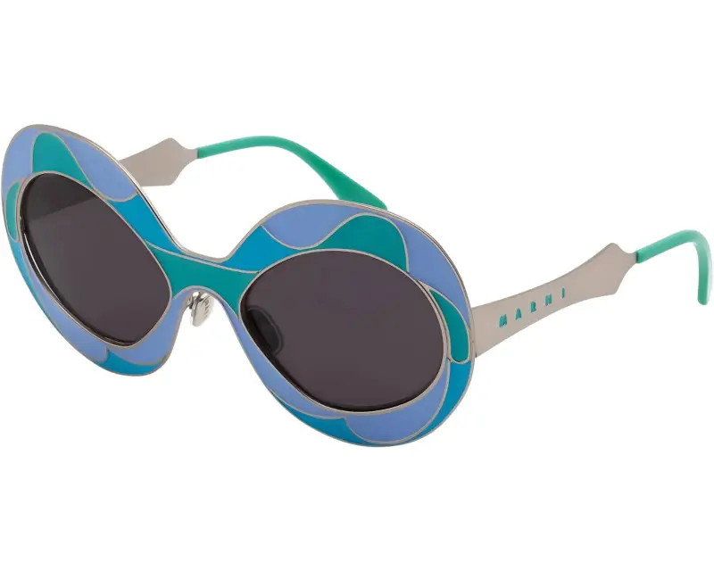 Unisex Marni Land of Revelations Fontana GCM Occhiali da sole Metallo Blu Grigio Oversize Normale