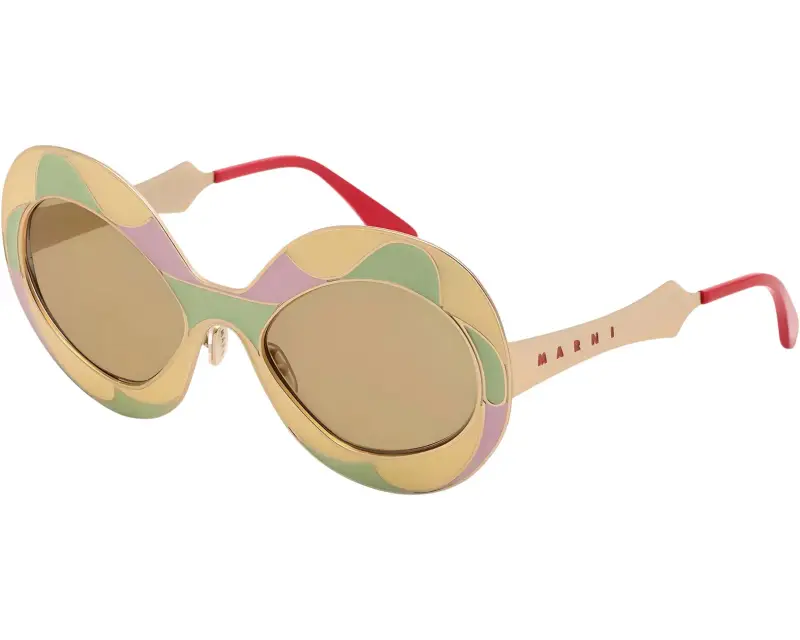 Unisex Marni Land of Revelations Vaso RCS Occhiali da sole Metallo Oro Marrone Oversize Normale