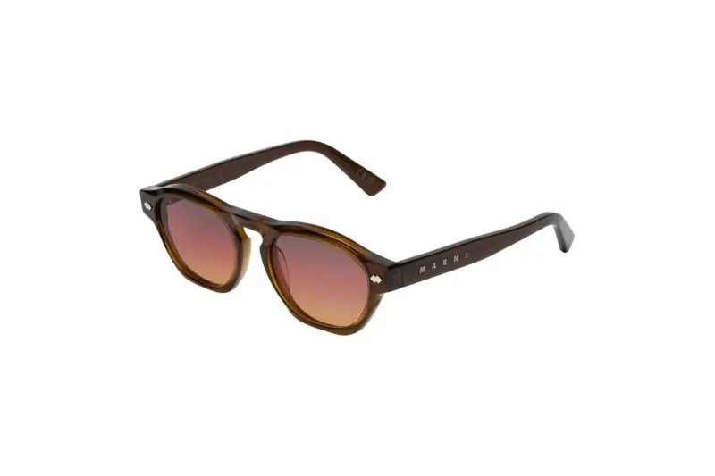 Unisex Marni MV7 Yunari Brown Occhiali da sole Acetato Marrone Rosso Geometrica Normale Sfumato