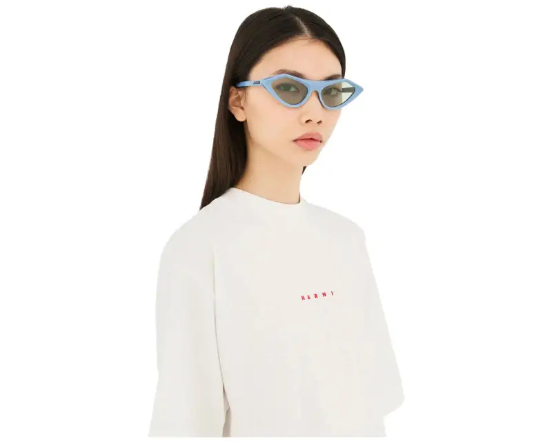 Unisex Marni O4H Tikbarri Light Blue Occhiali da sole Acetato Azzurro Verde Cat Eye miniatura 3
