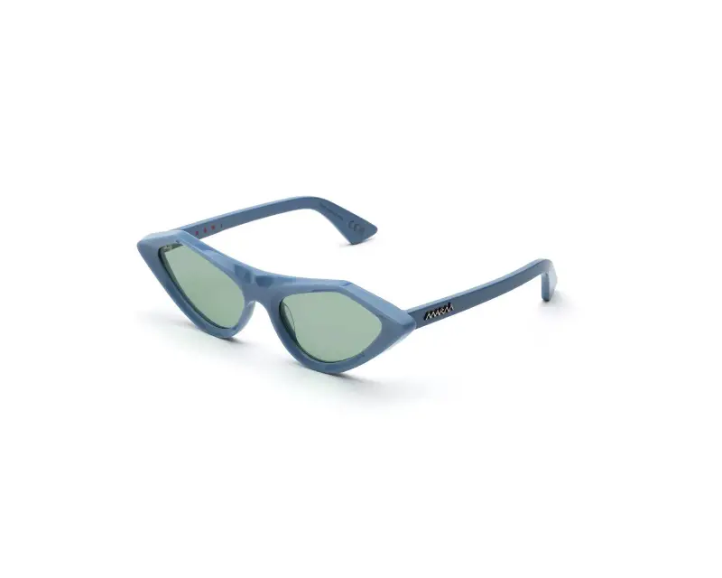 Unisex Marni O4H Tikbarri Light Blue Occhiali da sole Acetato Azzurro Verde Cat Eye