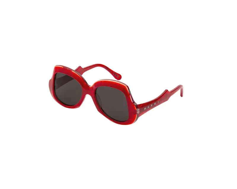 Unisex Marni PS8 Quelyfish Red Comb Occhiali da sole Acetato Rosso Nero Geometrica