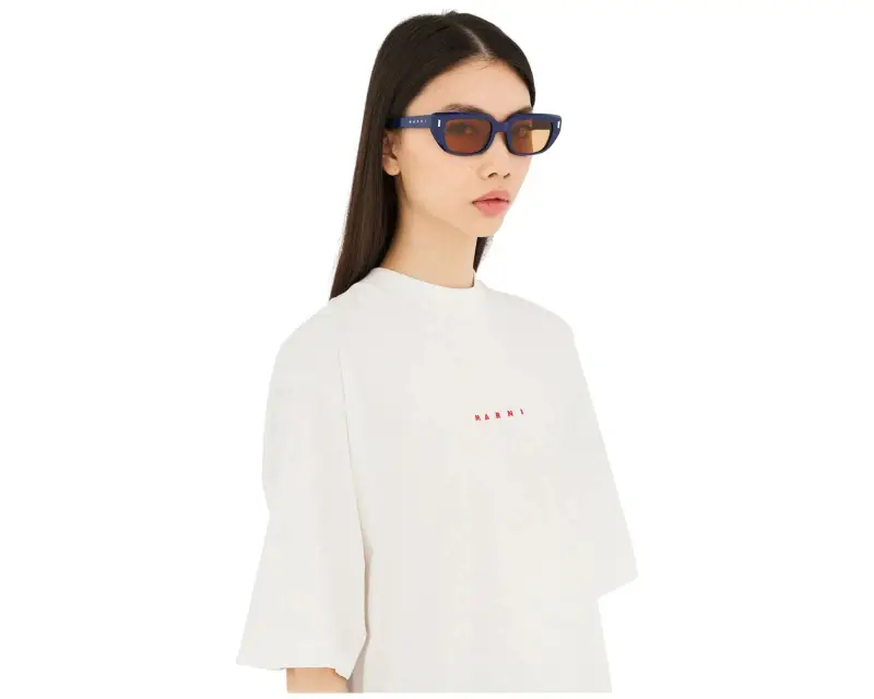 Unisex Marni UWF Etezea Deep Blue Occhiali da sole Acetato Blu Marrone Cat Eye miniatura 3