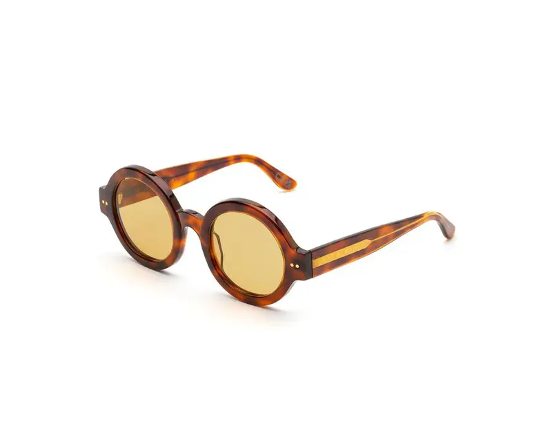 Marni Unisex Nakagin Tower Blonde Havana VQA Occhiali da sole Acetato Havana Marrone Rotonda Normale