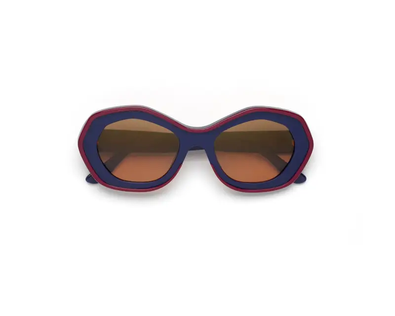 Unisex Ulawun Vulcano Blue EIF Occhiali da sole Acetato Blu Marrone Oversize Normale miniatura 2