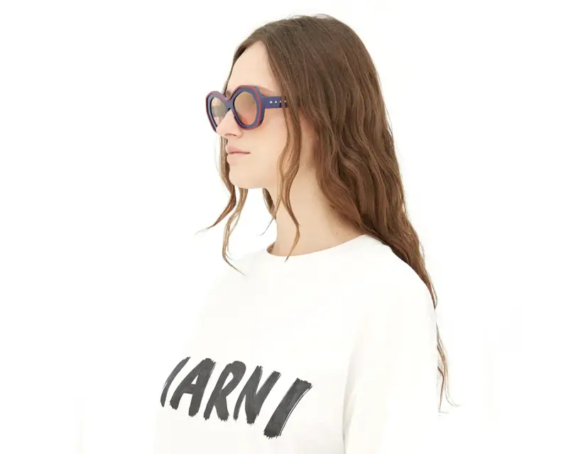 Unisex Ulawun Vulcano Blue EIF Occhiali da sole Acetato Blu Marrone Oversize Normale miniatura 3