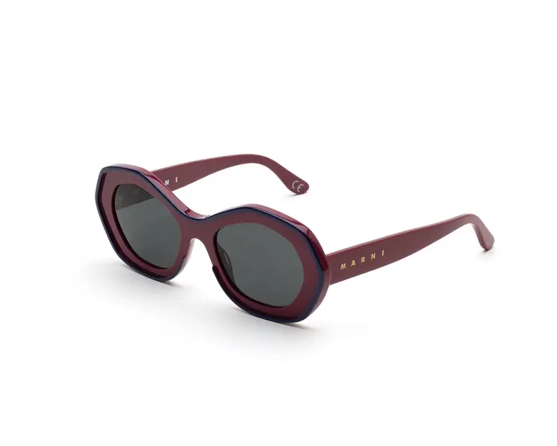 Marni Unisex Ulawun Vulcano Bordeaux YAL Occhiali da sole Acetato Viola Grigio Oversize Normale