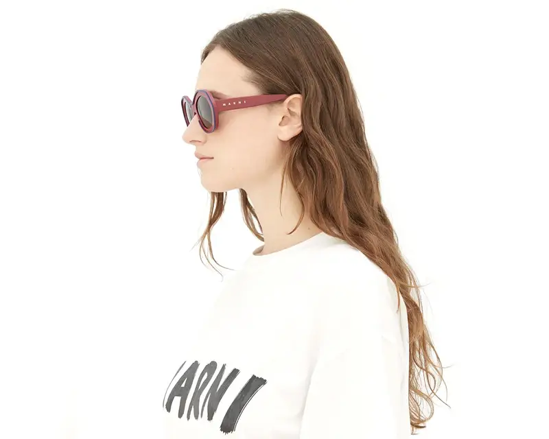 Marni Unisex Ulawun Vulcano Bordeaux YAL Occhiali da sole Acetato Viola Grigio Oversize Normale miniatura 2