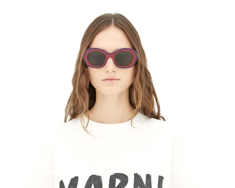 Marni Unisex Ulawun Vulcano Bordeaux YAL Occhiali da sole Acetato Viola Grigio Oversize Normale miniatura 3