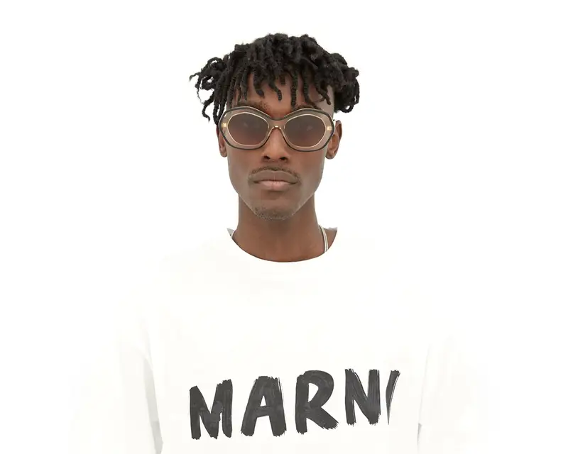 Marni Unisex Ulawun Vulcano Resin WLH Occhiali da sole Acetato Beige Viola Oversize Normale miniatura 3