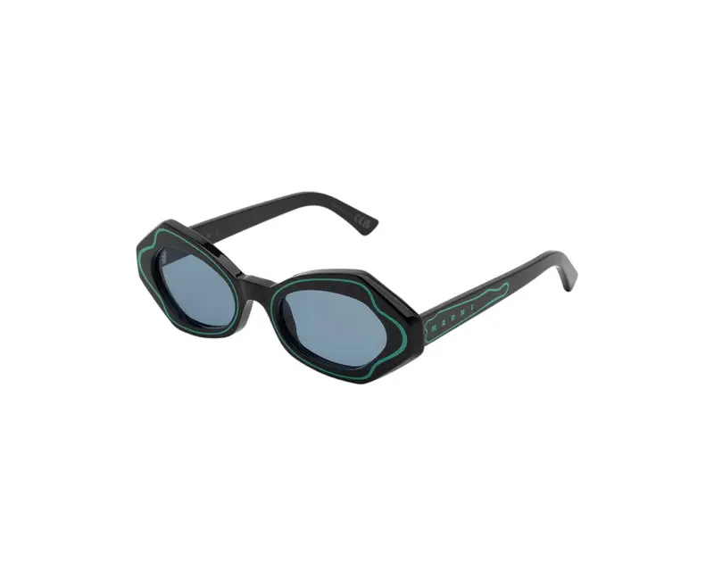 Marni Unisex Unlahand Black/Green AAP Occhiali da sole Acetato Nero Grigio Rotonda Normale