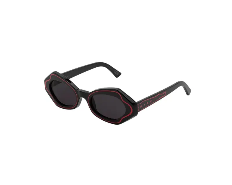 Marni Unisex Unlahand Black/Red N9L Occhiali da sole Acetato Nero Grigio Rotonda Normale