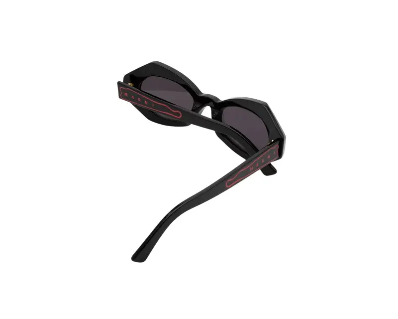 Marni Unisex Unlahand Black/Red N9L Occhiali da sole Acetato Nero Grigio Rotonda Normale miniatura 2