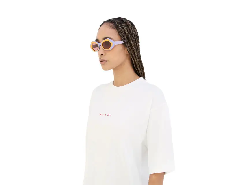 Marni Unisex Unlahand Lilac D7V Occhiali da sole Acetato Viola Rosso Rotonda Normale miniatura 3