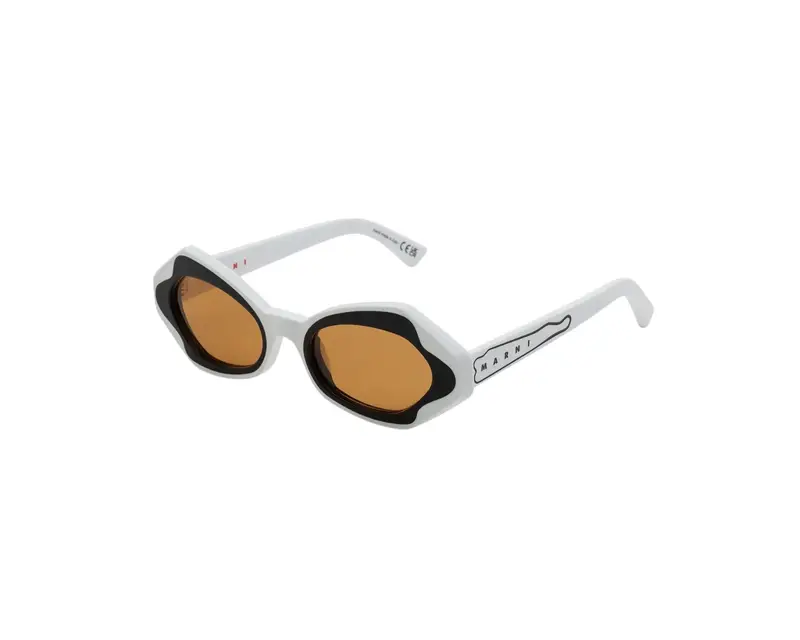 Marni Unisex Unlahand White W9L Occhiali da sole Acetato Bianco Marrone Rotonda Normale