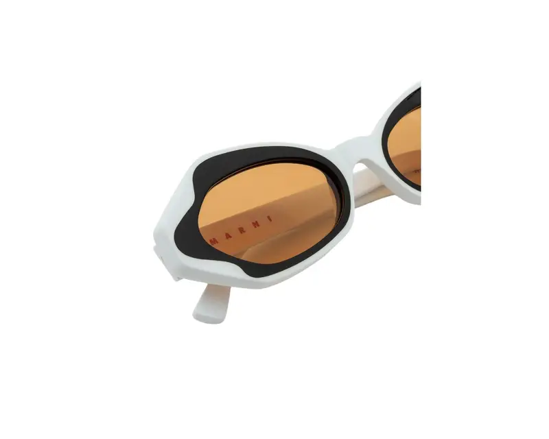 Marni Unisex Unlahand White W9L Occhiali da sole Acetato Bianco Marrone Rotonda Normale miniatura 2