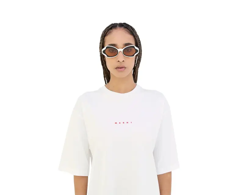 Marni Unisex Unlahand White W9L Occhiali da sole Acetato Bianco Marrone Rotonda Normale miniatura 3