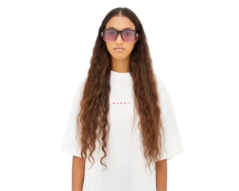 Marni Unisex Zamalek Faded Burgundy LCS Occhiali da sole Acetato Bordeaux Rosa Squadrata Normale miniatura 3