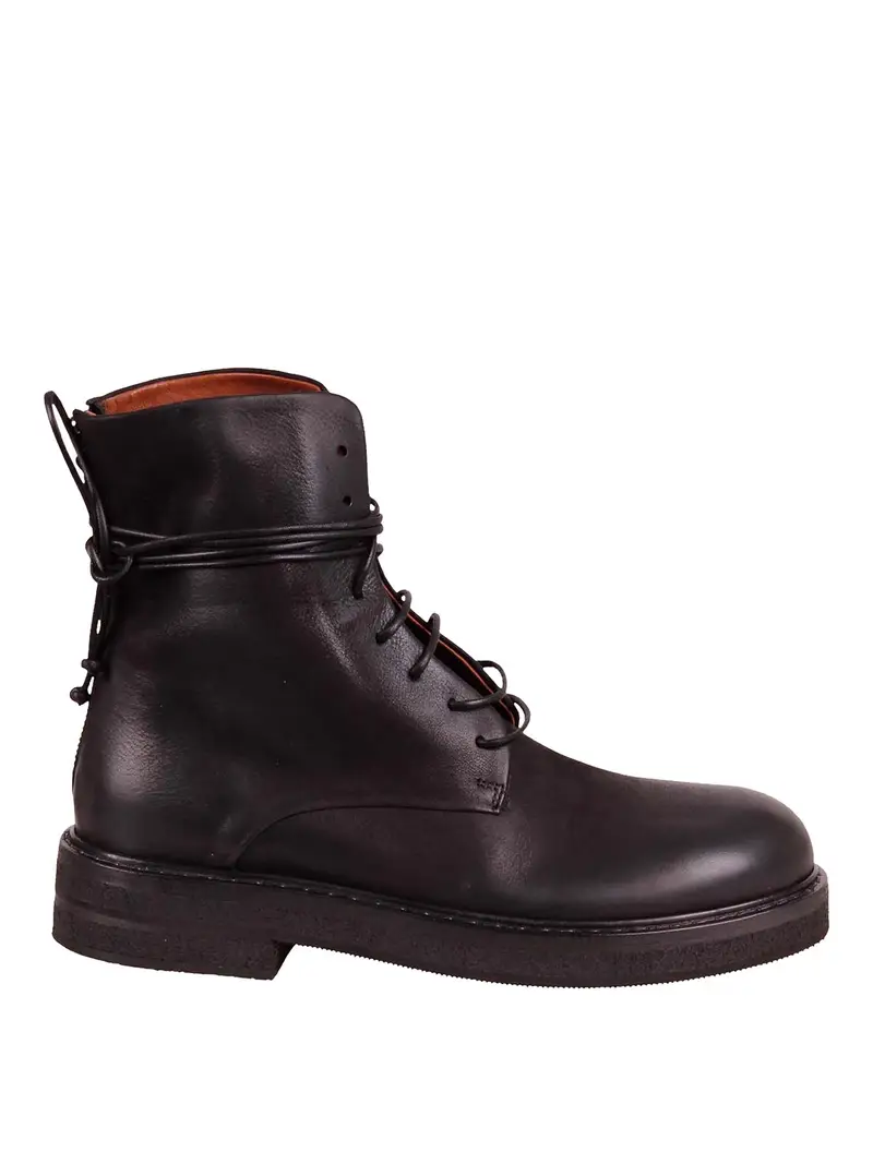 Anfibi Parrucca In Pelle Oleata Con Lacci Nero