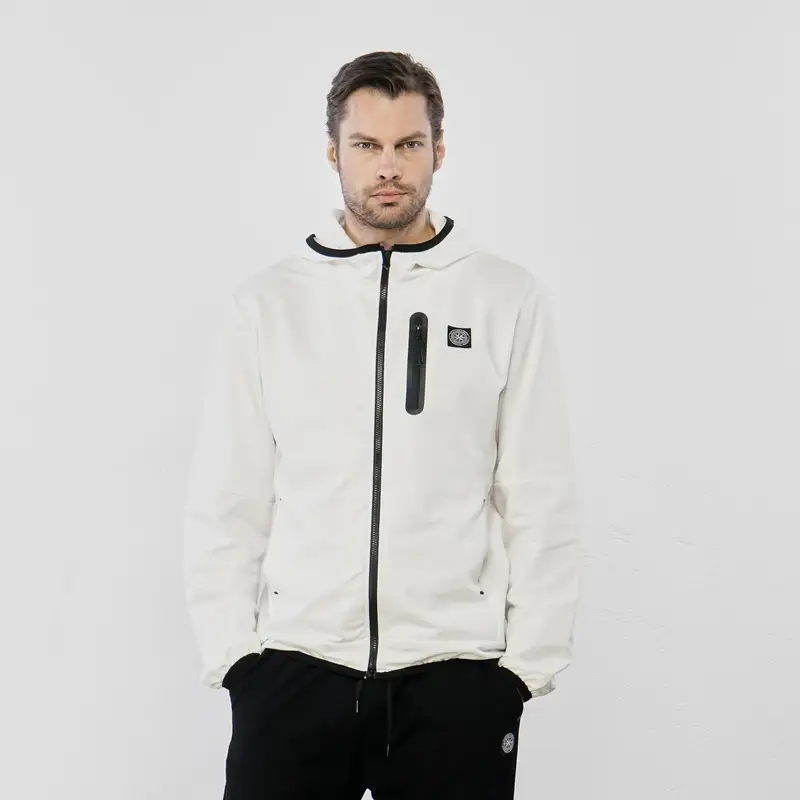 Felpa bianca con taschino con zip e cappuccio