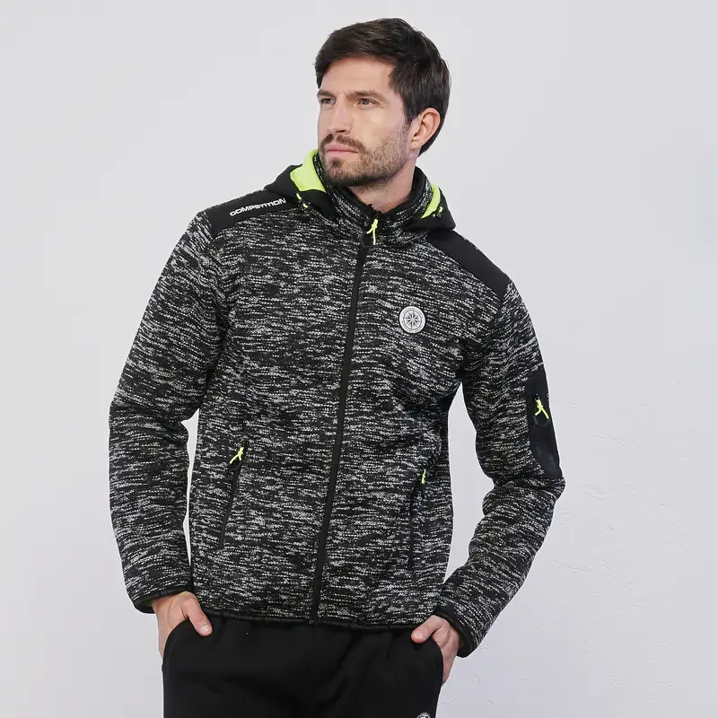 Giacca grigia da uomo in tessuto melange con tasche e dettagli fluo