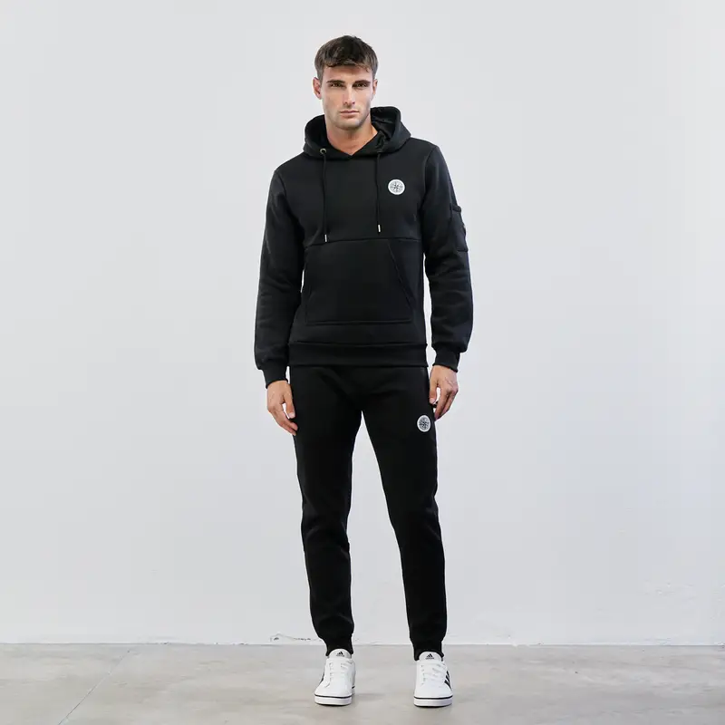 Pantaloni lunghi neri in tessuto con logo