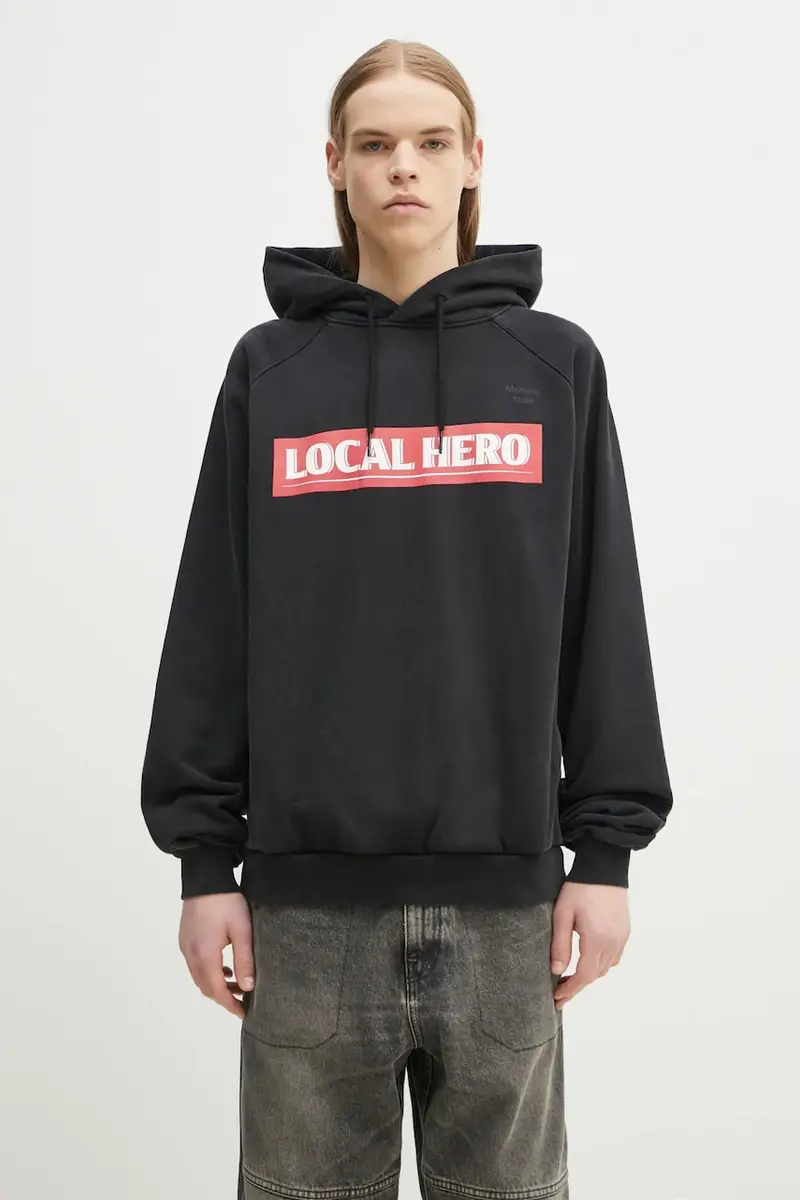 felpa in cotone Raglan colore nero con cappuccio 651JS02002M