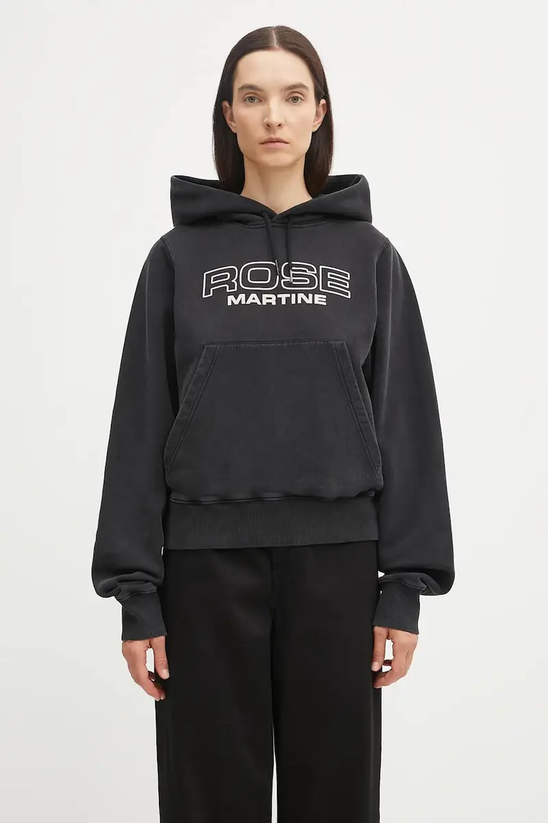 felpa in cotone Shrunken donna colore nero con cappuccio 625JS01002CW