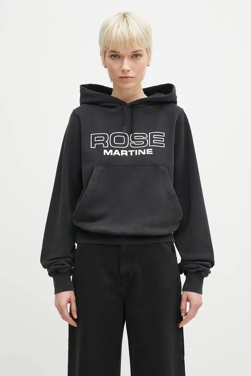 felpa in cotone Shrunken donna colore nero con cappuccio 625JS02002D