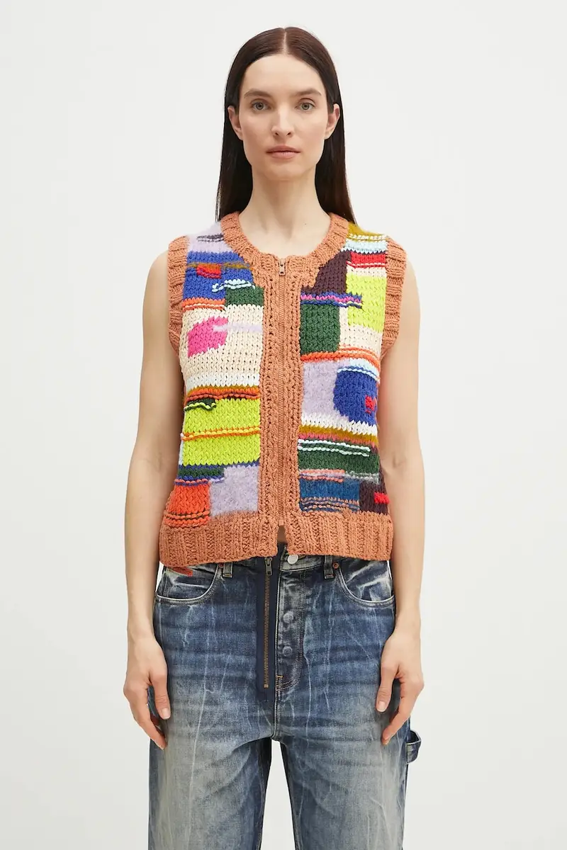 gilè con aggiunta di lana Handknit Zip donna 967YA16800 Multicolore