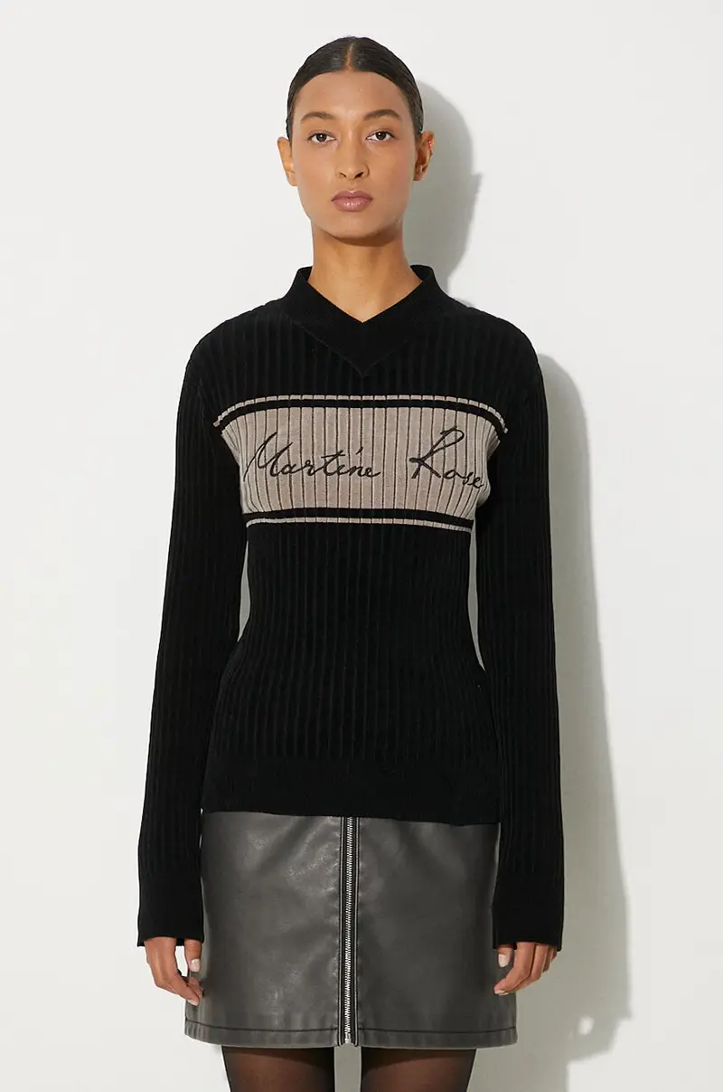 maglione Chenille V-Neck Jumper colore nero 946YA02008